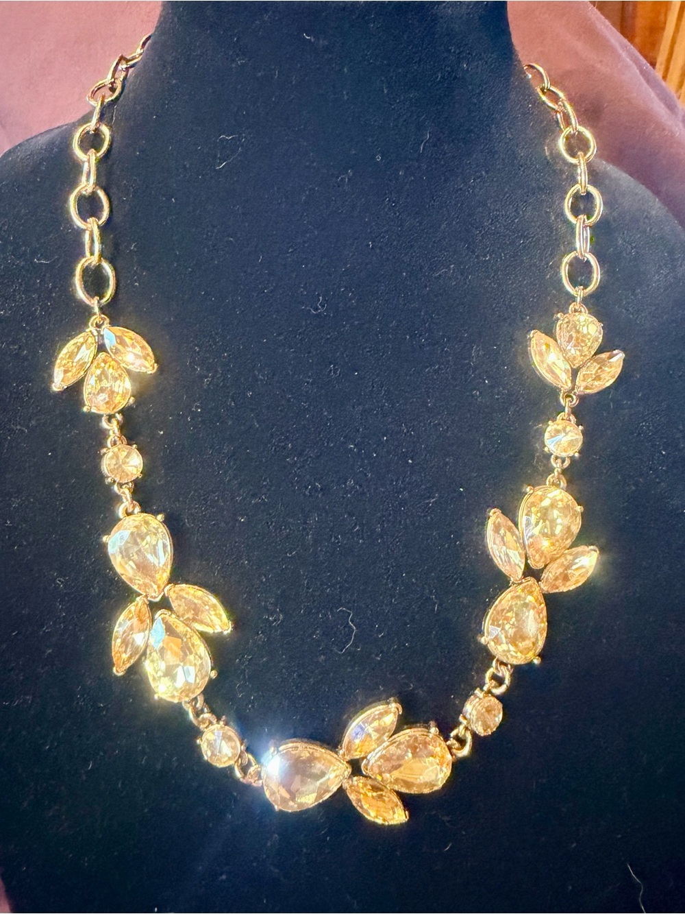 Gold Crystal Floral Link Necklace - Women Jewelry